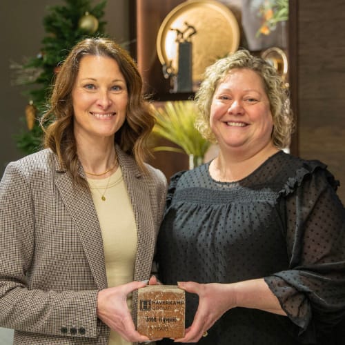 Years of service award given to employee at Haverkamp Properties sign in Ames, Iowa