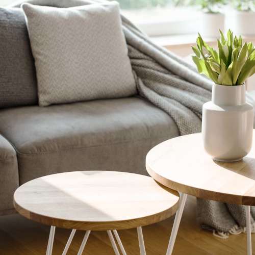 Sofa and coffee tables at Somerset Court in Baltimore, Maryland