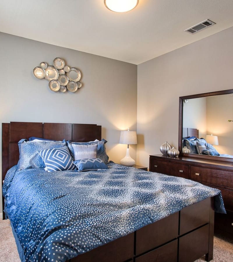 Model bedroom at Parkside Towns in Richardson, Texas