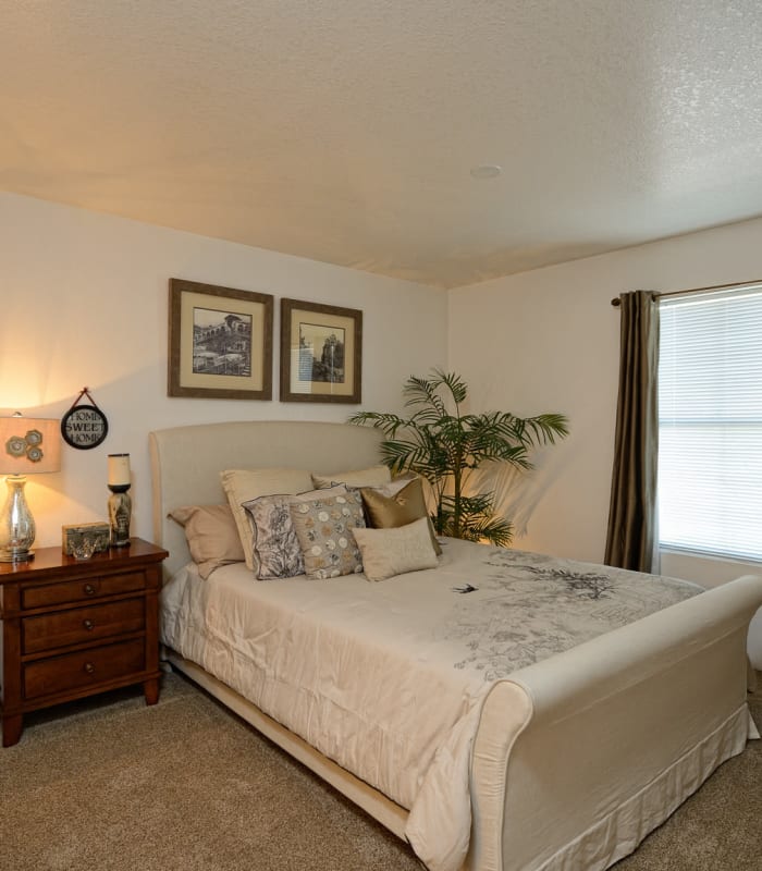 Spacious carpeted bedroom at Acacia Park Apartments in El Paso, Texas