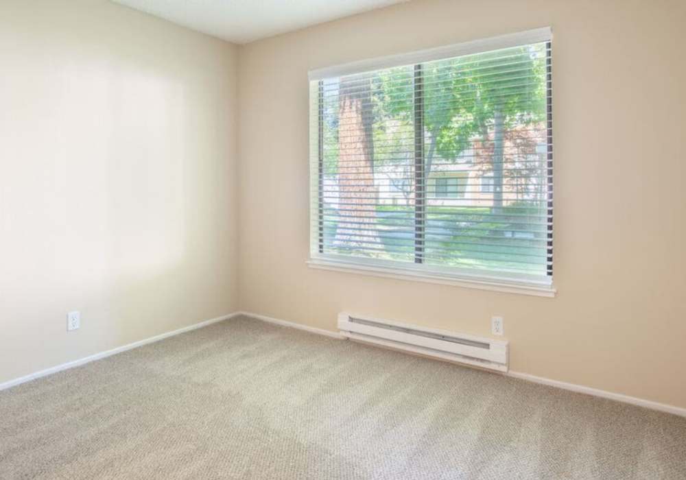 Unfurnished bedroom with natural light coming from large window at Amber Court in Fremont, California,