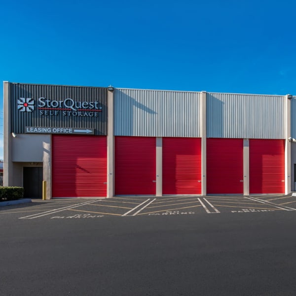 Outdoor drive-up storage units at StorQuest Self Storage in San Diego, California