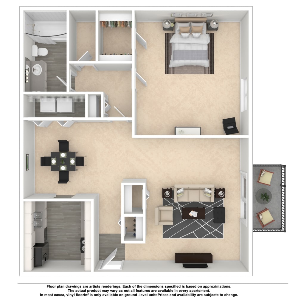 1x1 floor plan drawing at HighPointe Apartments in Birmingham, Alabama