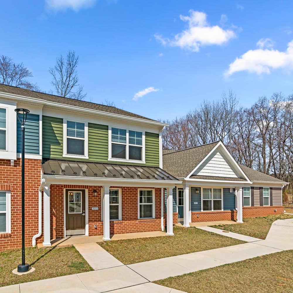 Exterior view of colorful building at Brock Bridge Landing in Jessup, Maryland