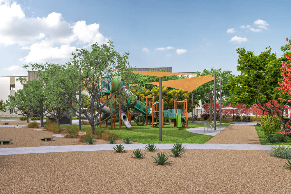 Exterior rendering with playground at Acacia at Youngtown in Youngtown, Arizona