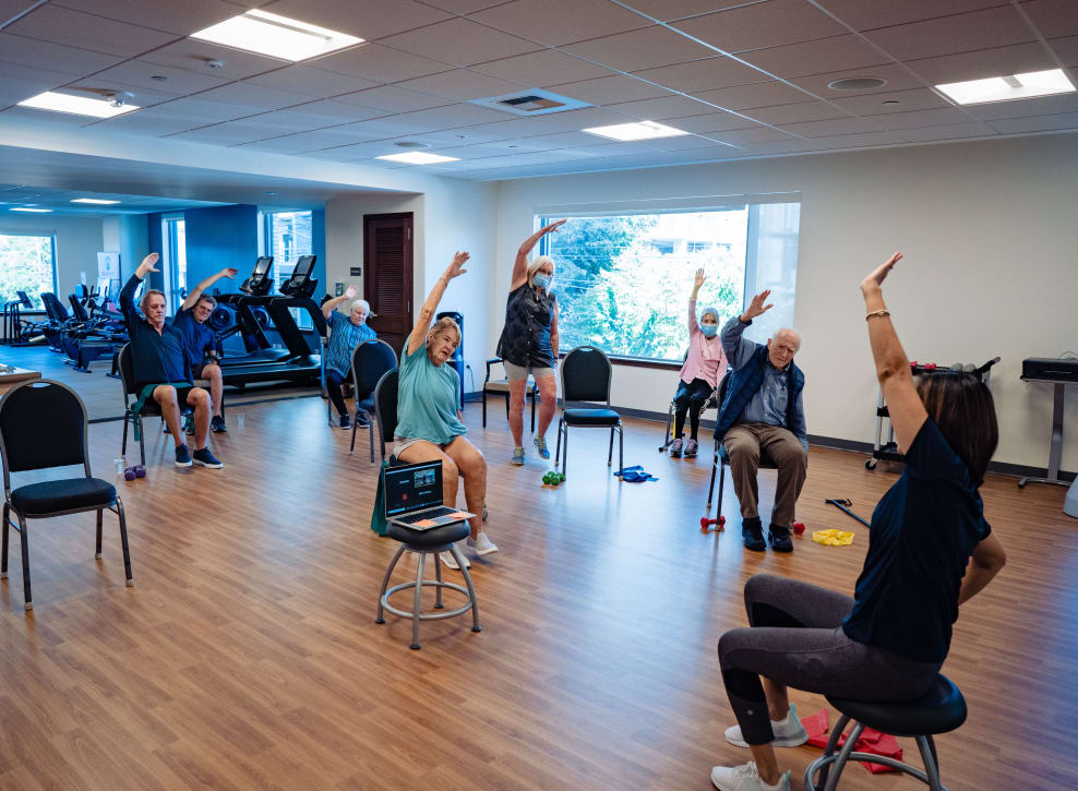 Residents in fitness class at Murano in Seattle, Washington