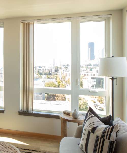 Beautiful living room at Bryant Manor North in Seattle, Washington