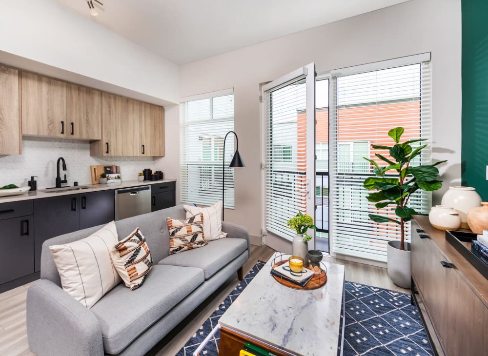 Luxury Kitchen and Living Room View at Radiate in Redmond, Washington