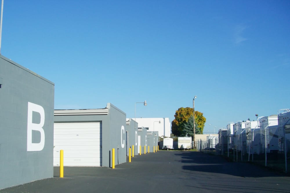 Wide driveways between units at U-Lock-It Self Storage in Vancouver, Washington help with parking and storing RVs