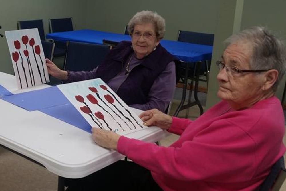 Residents participating in an art class at Prairie Meadows Senior Living in Kasson, Minnesota.