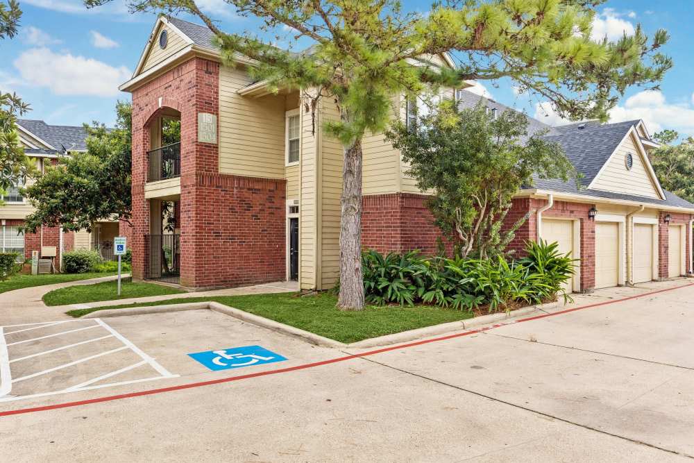 Exterior view of community apartment at Brazoswood Apartments in Clute, Texas