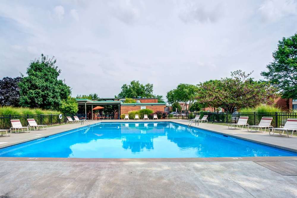 Sparkling pool at Courtyard Apartments in Columbia,Missouri