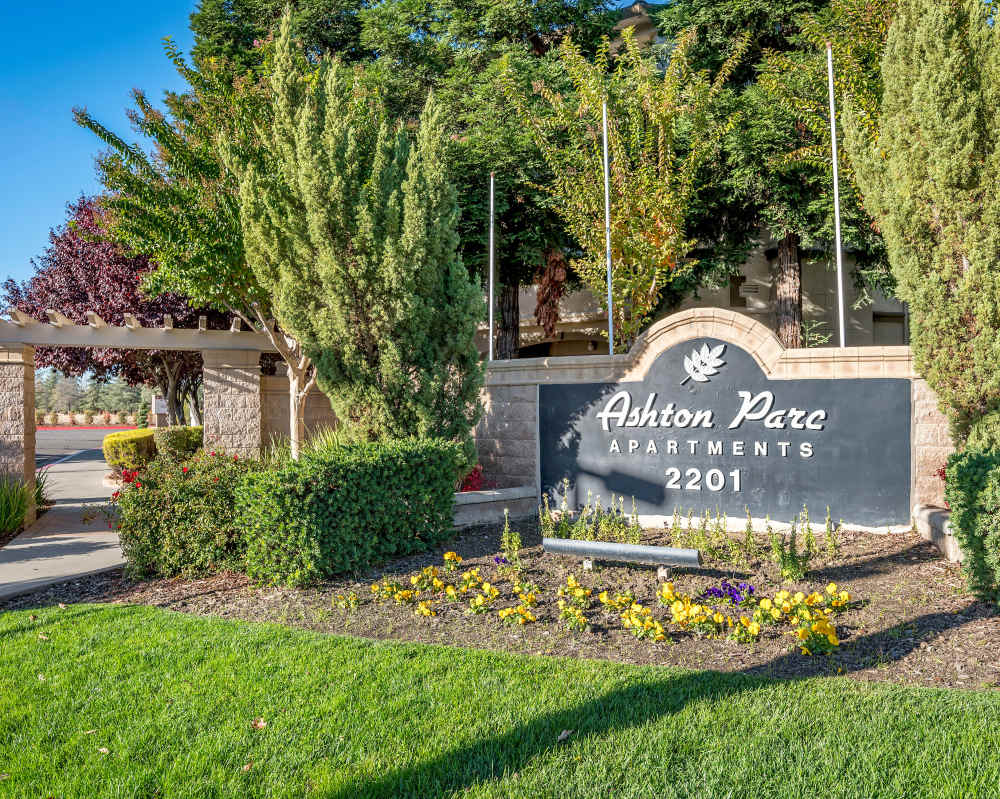 Sign outside of Ashton Parc in Sacramento, California