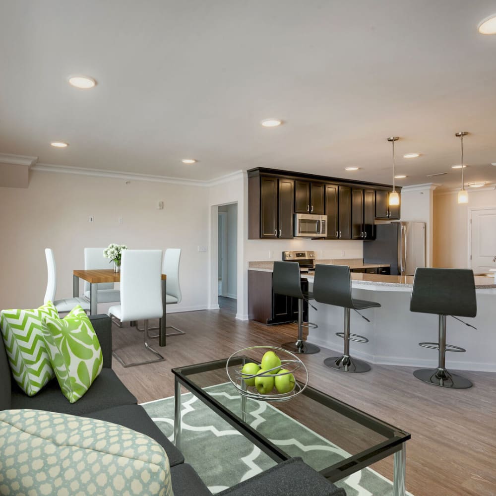 Spacious apartment with wood-style flooring at Evergreen, Monroeville, Pennsylvania