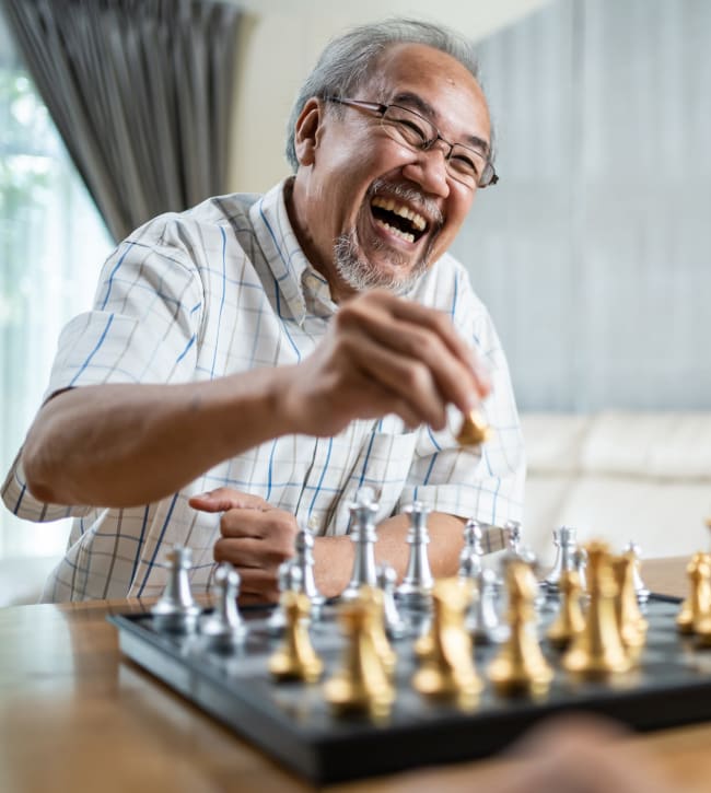 Resident playing chess at Echelon Towers in Voorhees, New Jersey