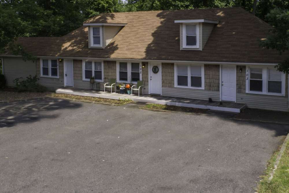 Exterior shot of the apartments at Fox Chase Apartments in Fredericksburg, Virginia