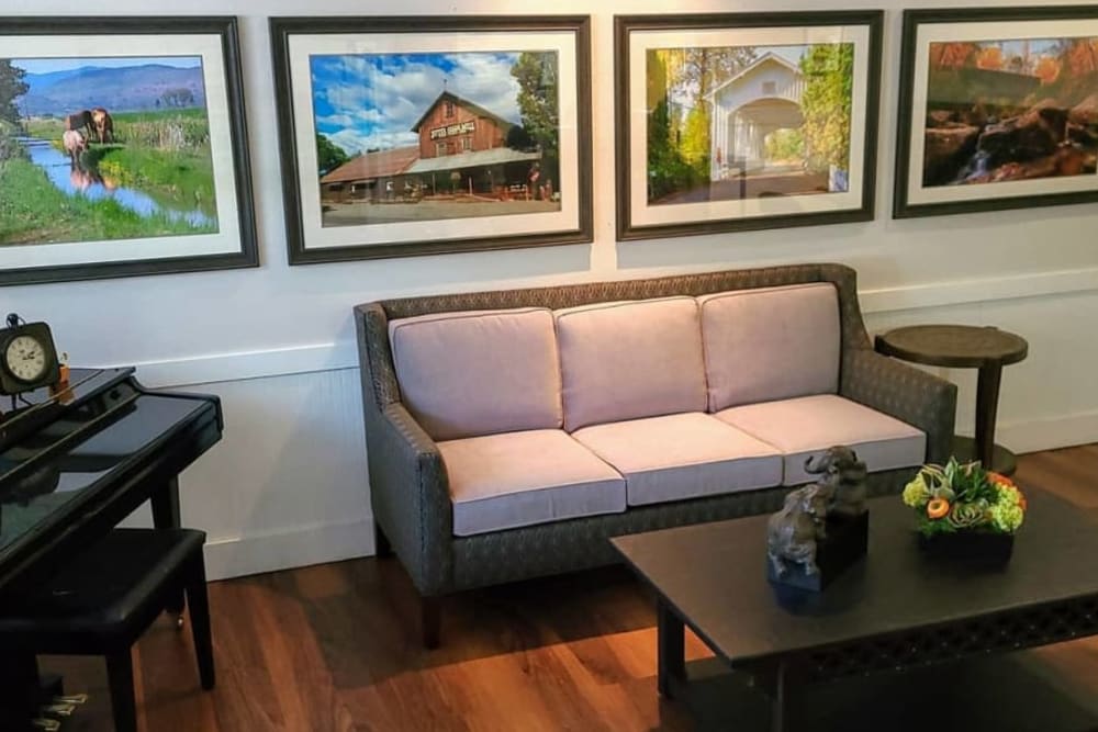 Seating with pantings at Lakeland Senior Living in Eagle Point, Oregon.