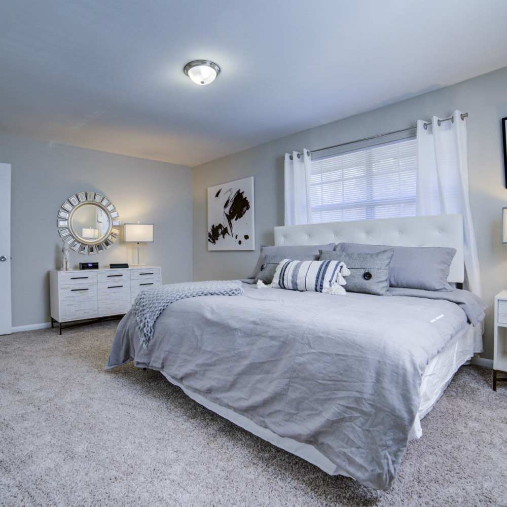 Bedroom with carpet flooring and dome light at Avonlea Westside in Atlanta, Georgia