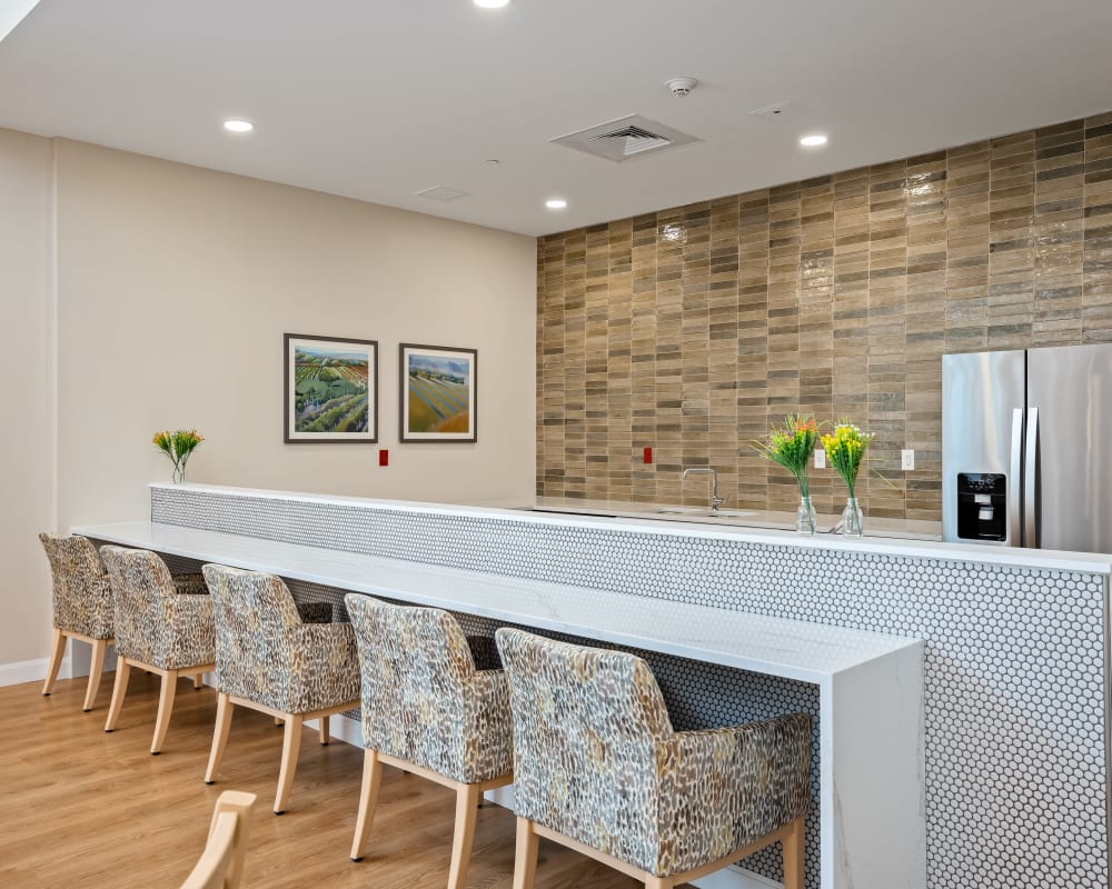 Counter lined with chairs at Anthology of Charlottesville in Charlottesville, Virginia