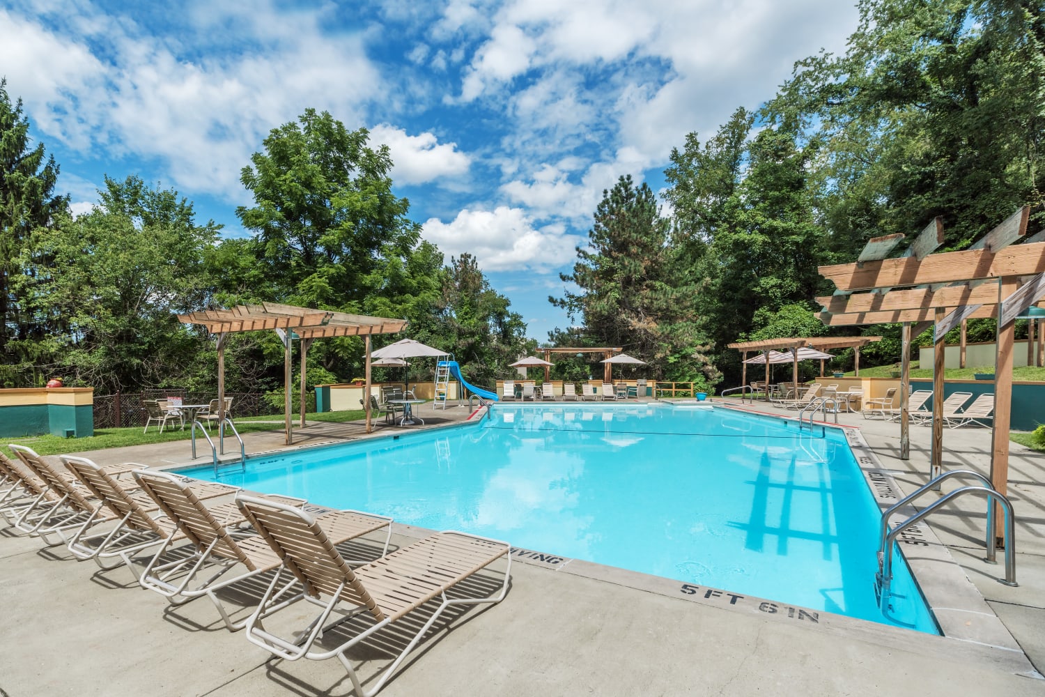  Beautiful blue sky with a luxurious pool Maiden Bridge & Canongate Apartments in Pittsburgh, Pennsylvania