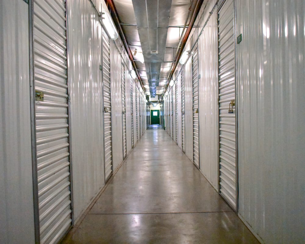 White doors on interior climate-controlled storage units at STOR-N-LOCK Self Storage in Littleton, Colorado