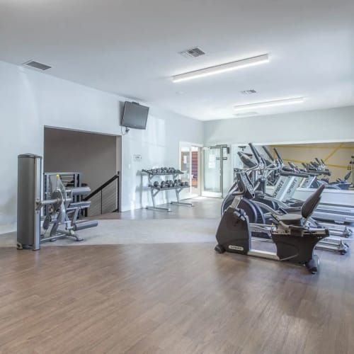 Equipment in the fitness center at MonteVista in Beaverton, Oregon