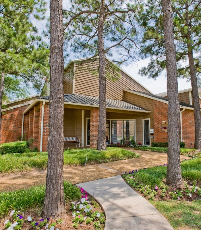 Front entrance to Woodscape Apartments in Oklahoma City, Oklahoma