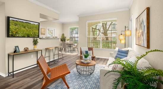 Living Room at The Lodge at Shavano Park Apartments in San Antonio, 
