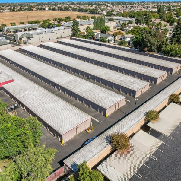 An aerial view of StorQuest Self Storage in Modesto, California