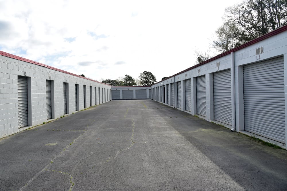 A wide driveway up to storage units at StayLock Storage in Warner Robins, Georgia