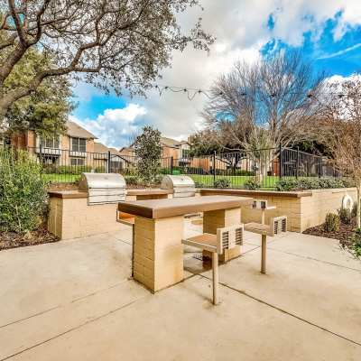 Barbeque stations at Keystone at Castle Hills, Carrollton, Texas