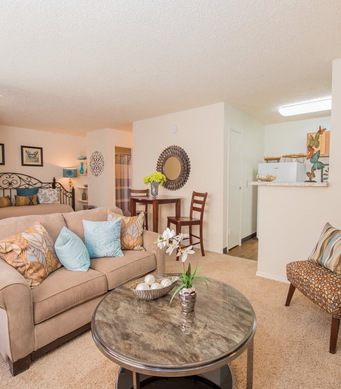 Carpeted living room at Country Hollow in Tulsa, Oklahoma