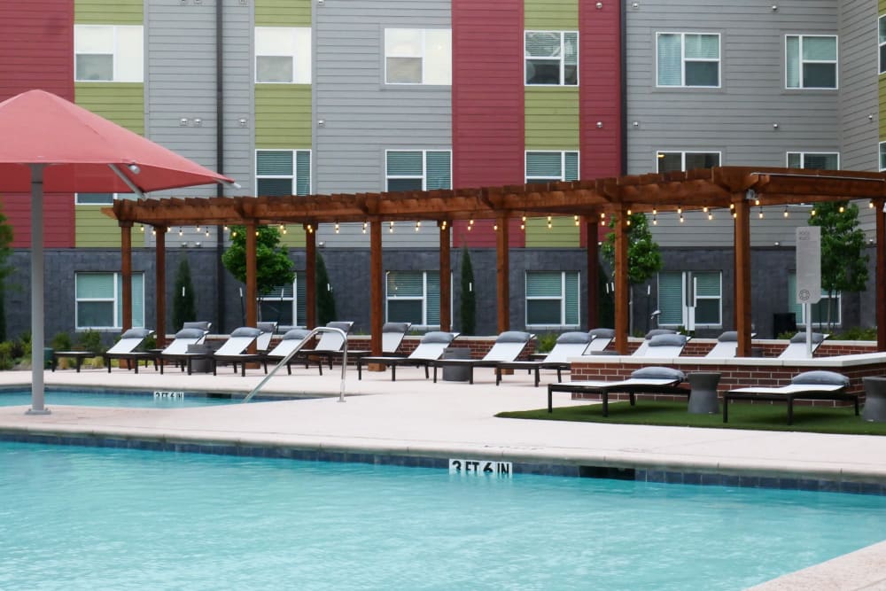 Sparking swimming pool and lounge area at Terra at University North Park in Norman, Oklahoma