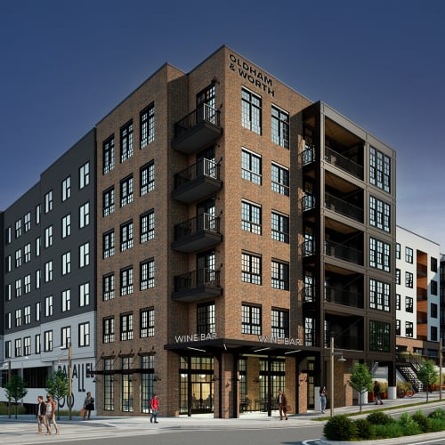Rendering of the exterior of the building at Oldham & Worth in Raleigh, North Carolina