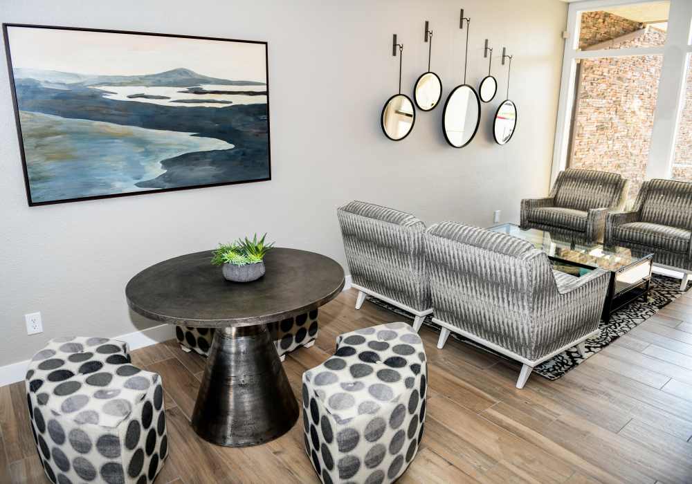 Community living area at Parcwood Apartments in Corona, California  
