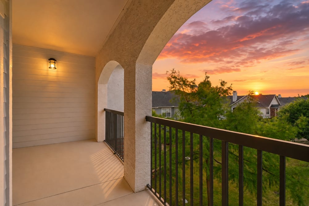Spacious patio during sunset at Breckinridge Point Apartments in Richardson, Texas