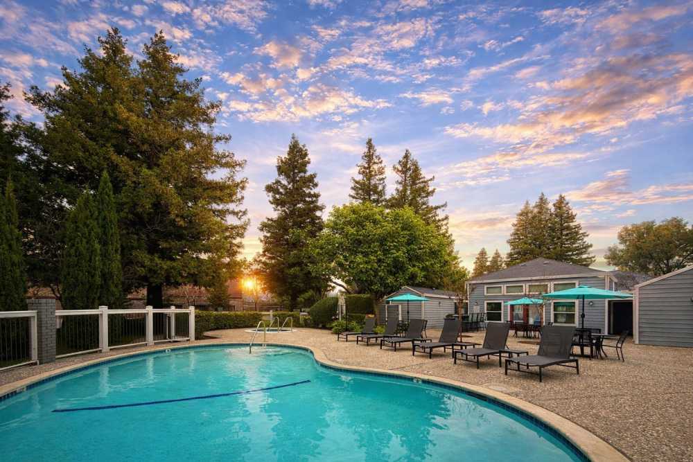 Resort-style swimming pool at Bennington Apartments in Fairfield, California