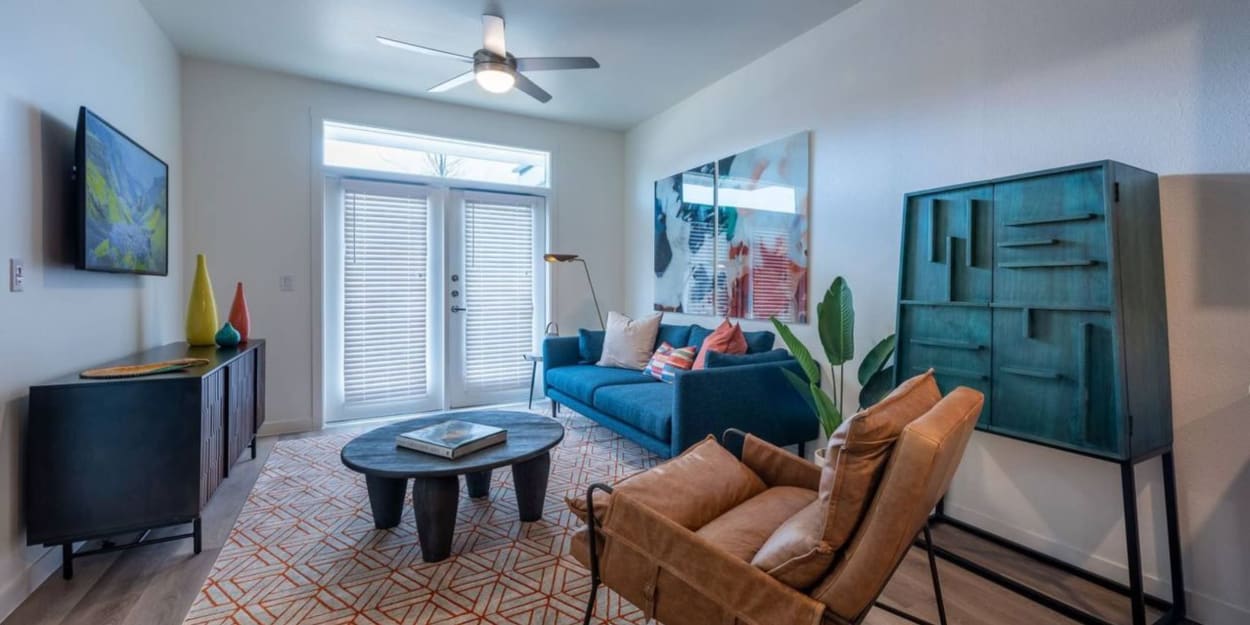 Spacious living room in an apartment at Copeland, Grand Prairie, Texas