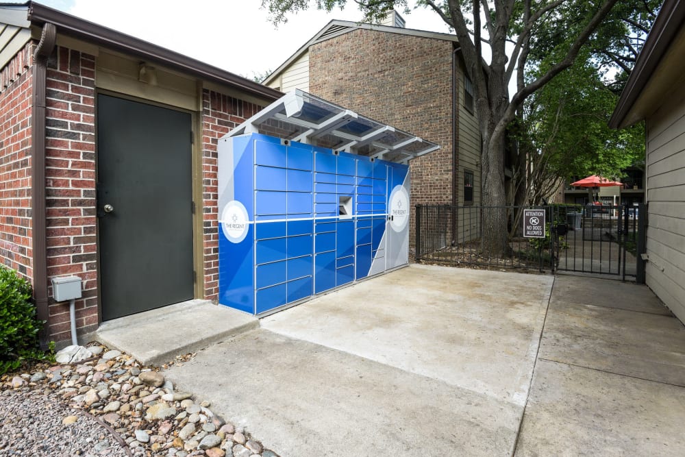 Storage lockers for residents at The Regent in Dallas, Texas