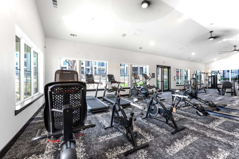 24 hour fitness center with state of the art fitness equipment at The Gabriel in Leander, Texas