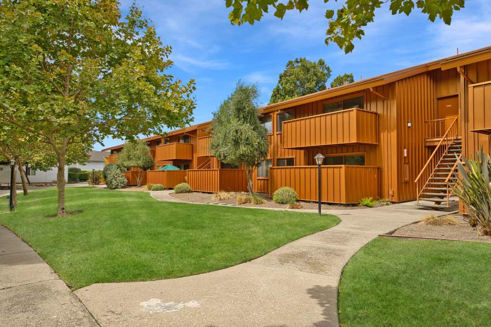 Exterior of homes at Lakeside Village in San Leandro, California
