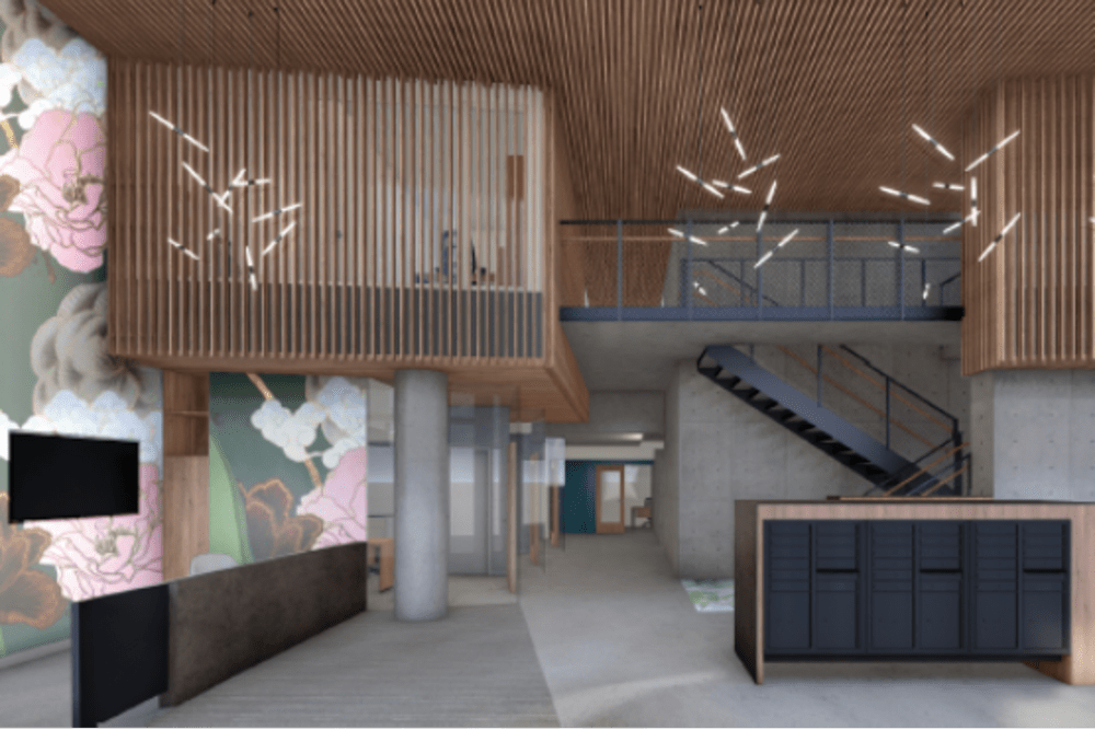 Rendering of Front view of the lobby at Lark Landing in San Francisco, California