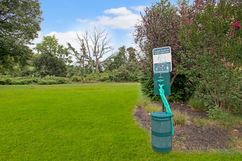 Greenery with dog sign at Laurel Run Village in Bordentown, New Jersey