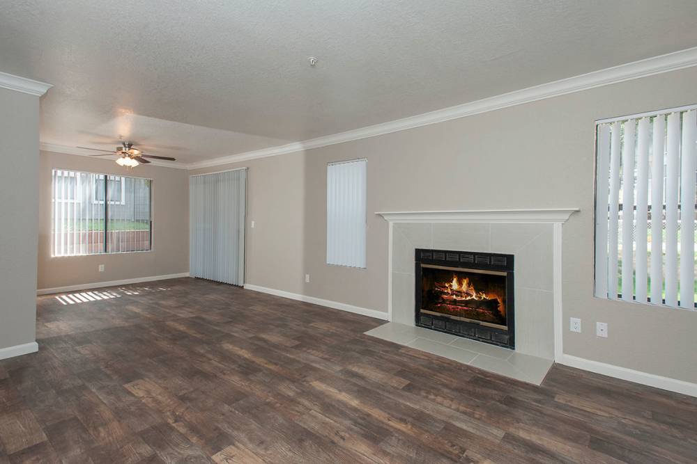 In-home fireplace in the apartment living room at Sandpiper Village Apartment Homes in Vacaville, California