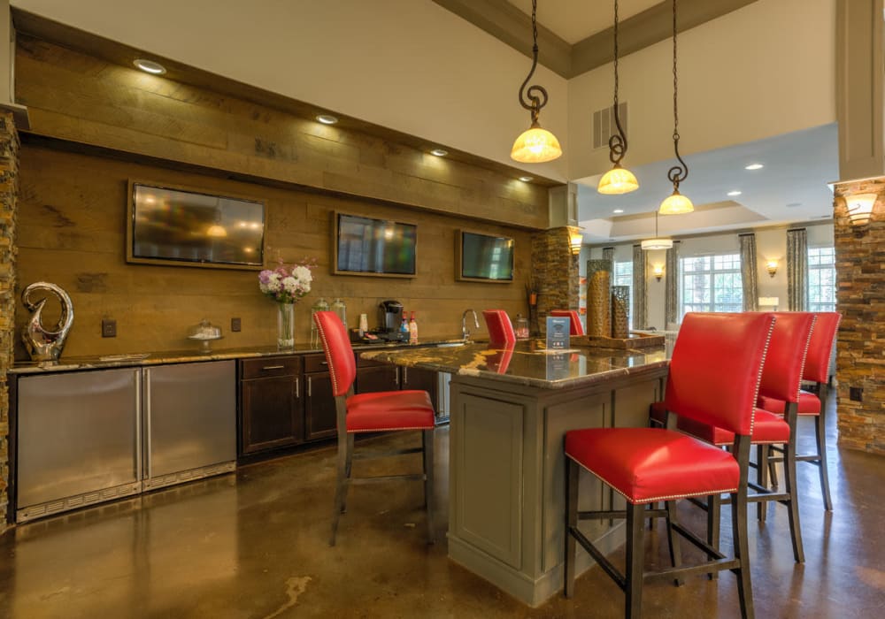 Clubhouse kitchen area at Bacarra Apartments in Raleigh, North Carolina