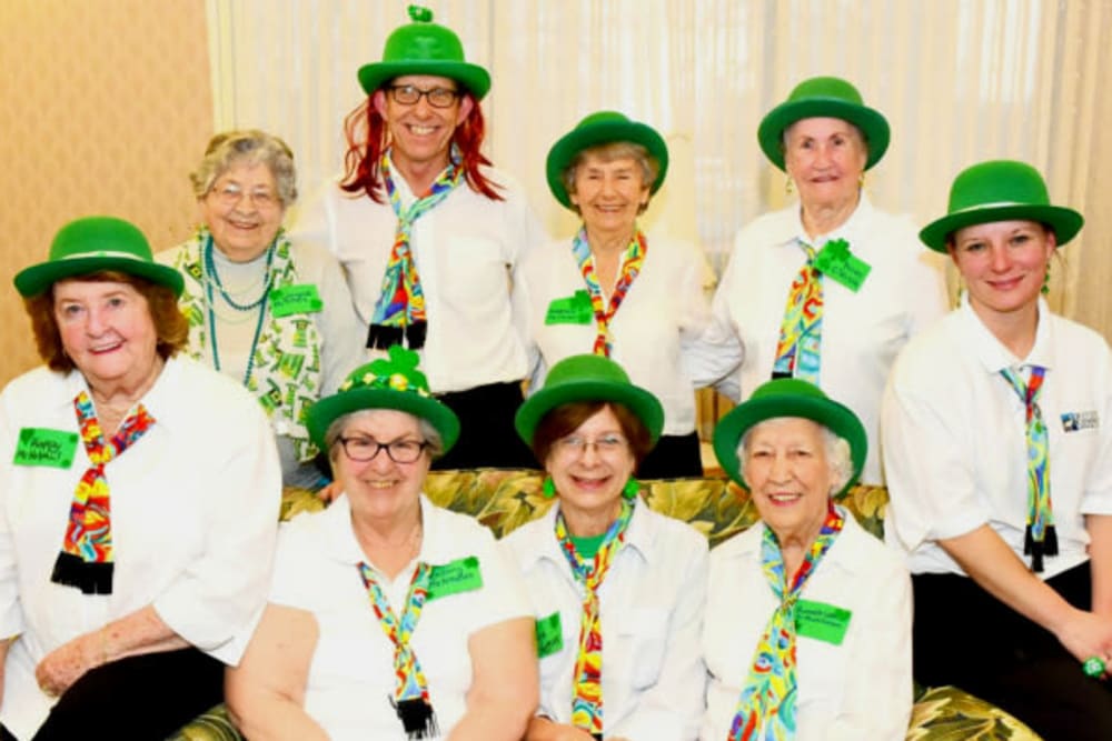 Resident enjoying one of our St Patrick Day events at River Commons Senior Living in Redding, California