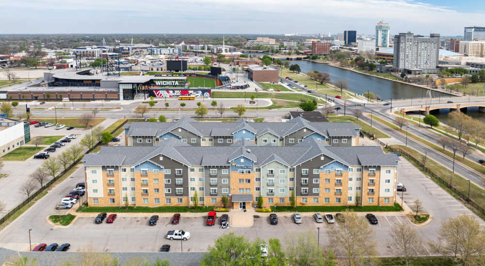 Exterior view of apartment at WaterWalk Wichita - Downtown in Wichita, Kansas