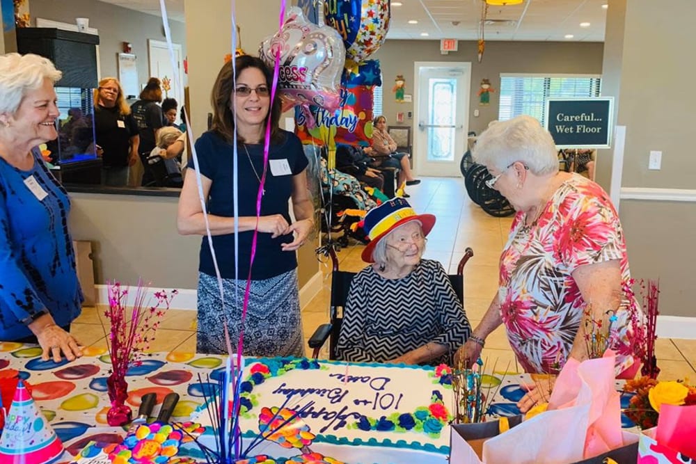 Birthday celebrations for a resident at Inspired Living Ivy Ridge in St Petersburg, Florida. 