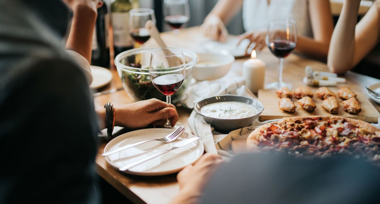 Residents out for a delicious dinner and drinks in Bethlehem, Pennsylvania near Northfield Apartments