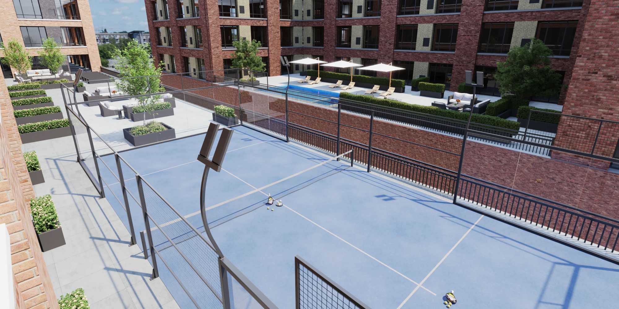 Community pickleball court at The Maxx and The Alexandra in Pittsburgh,Pennsylvania